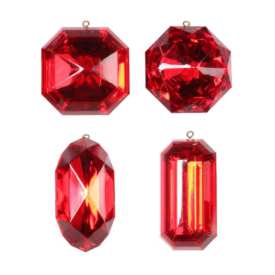Vickerman Geometric Glitter Jewel Ornaments Set in Red | Michaels®